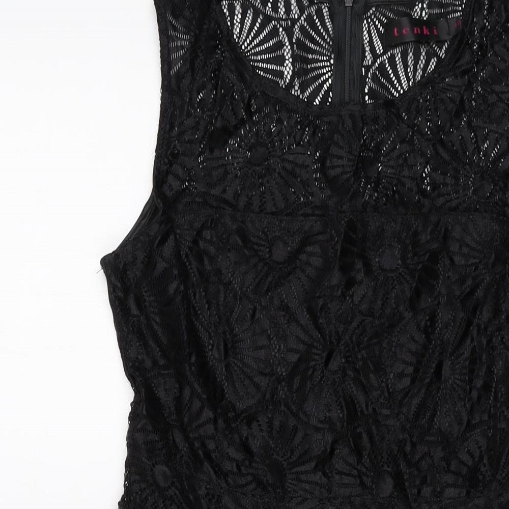 Tenki Womens Black Polyester Skater Dress Size 10 Round Neck Zip