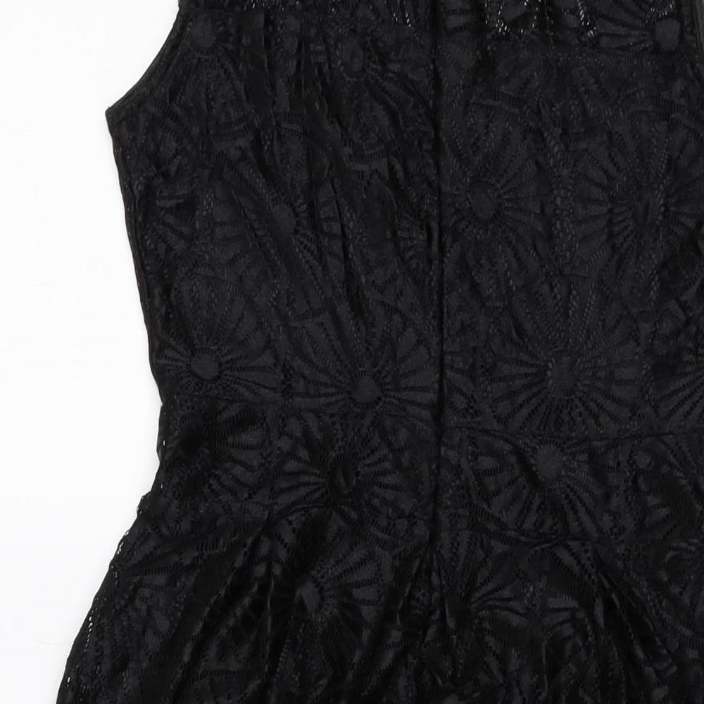 Tenki Womens Black Polyester Skater Dress Size 10 Round Neck Zip