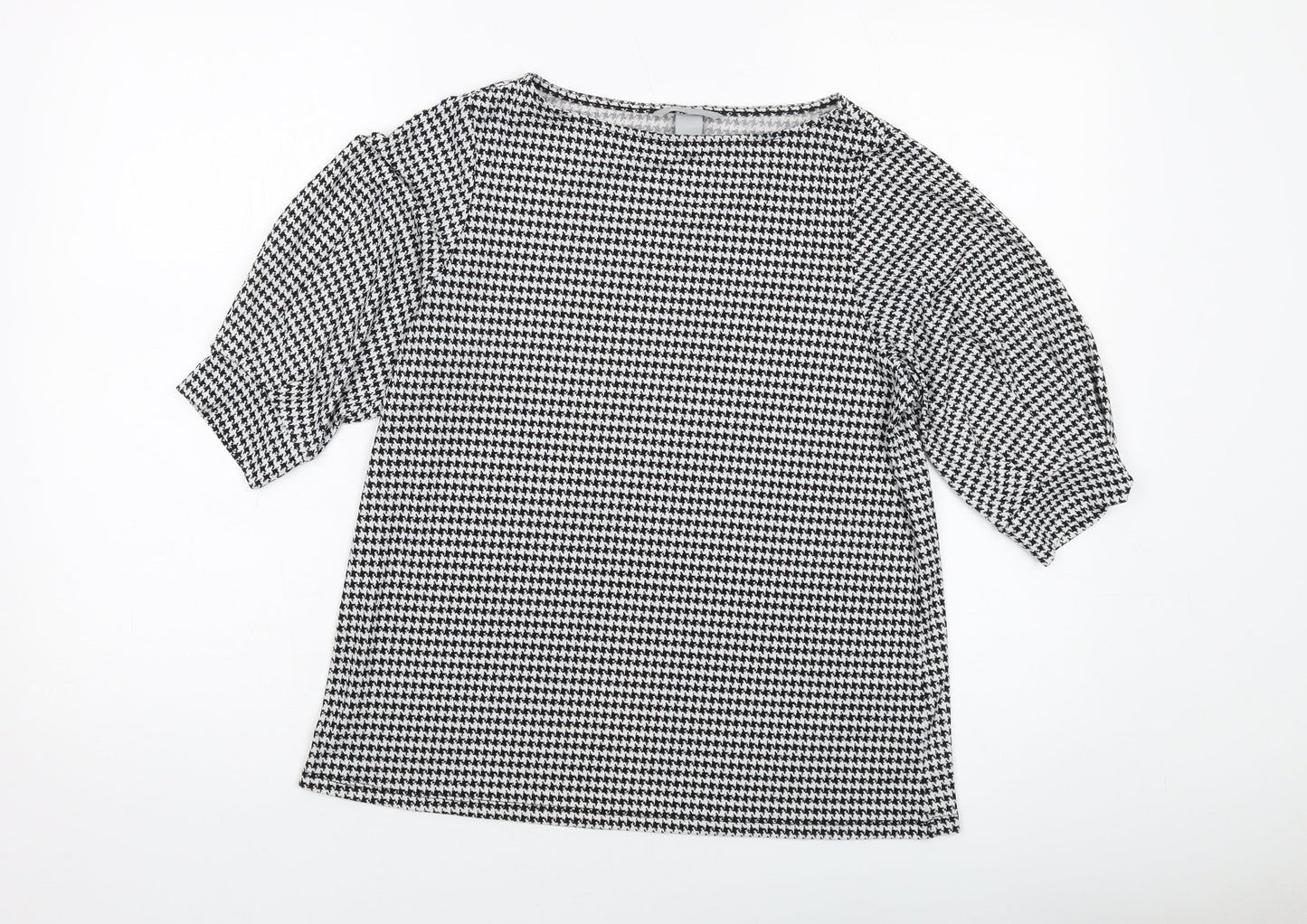 H&M Womens Black Geometric Polyester Basic T-Shirt Size S Round Neck