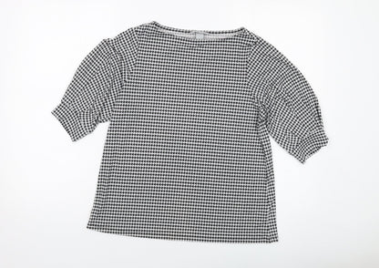 H&M Womens Black Geometric Polyester Basic T-Shirt Size S Round Neck