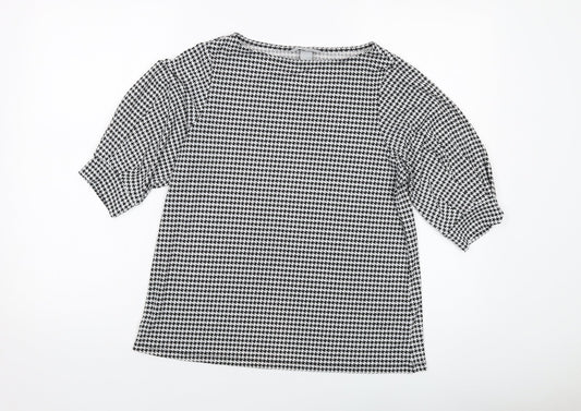 H&M Womens Black Geometric Polyester Basic T-Shirt Size S Round Neck