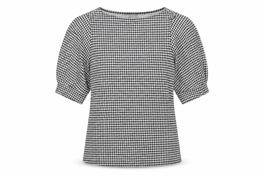 H&M Womens Black Geometric Polyester Basic T-Shirt Size S Round Neck