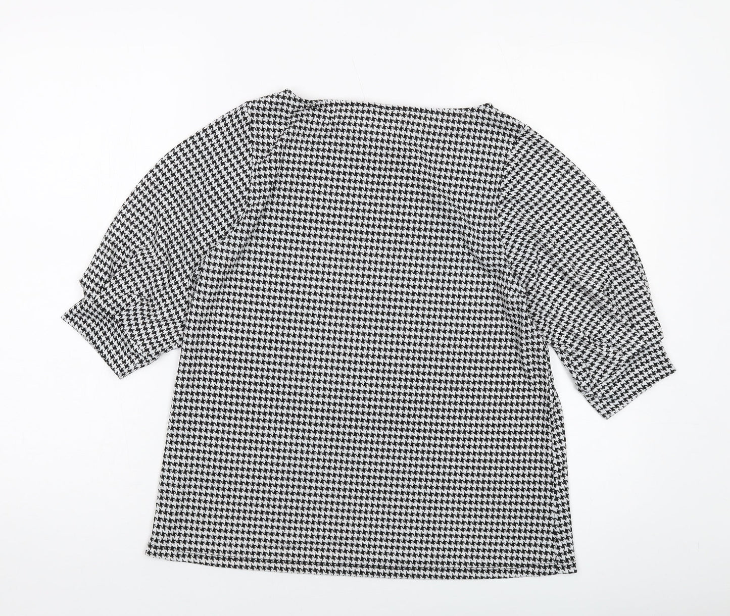 H&M Womens Black Geometric Polyester Basic T-Shirt Size S Round Neck