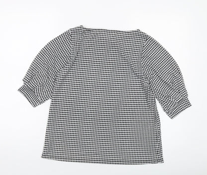 H&M Womens Black Geometric Polyester Basic T-Shirt Size S Round Neck