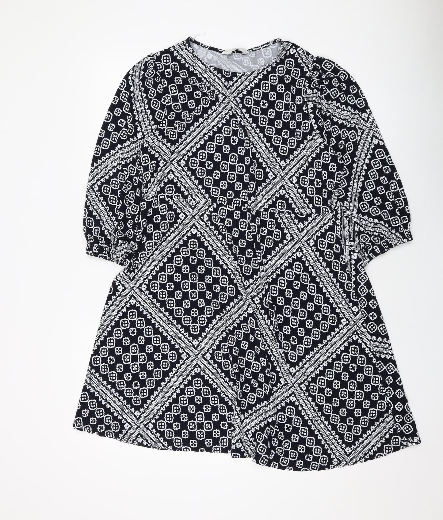Marks and Spencer Womens Beige Geometric Viscose A-Line Size 18 Round Neck Pullover