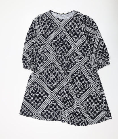 Marks & Spencer Womens Beige Geometric Viscose A-Line Size 18 Round Neck Pullover