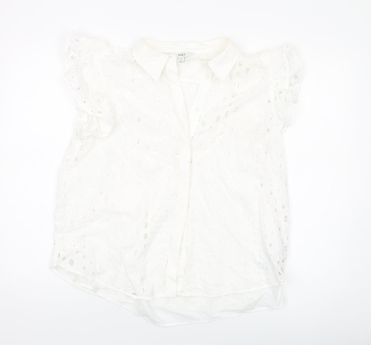 Marks and Spencer Womens Ivory Cotton Basic Button-Up Size 14 Collared