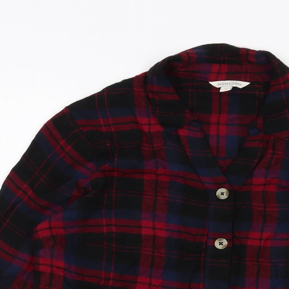 Monsoon Womens Red Plaid Cotton Basic Button-Up Size S Collared
