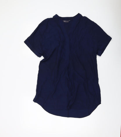 Marks & Spencer Womens Blue Viscose Basic Blouse Size 10 V-Neck