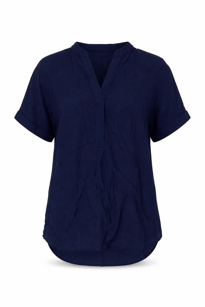 Marks & Spencer Womens Blue Viscose Basic Blouse Size 10 V-Neck