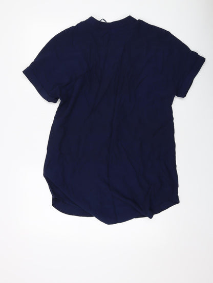 Marks & Spencer Womens Blue Viscose Basic Blouse Size 10 V-Neck