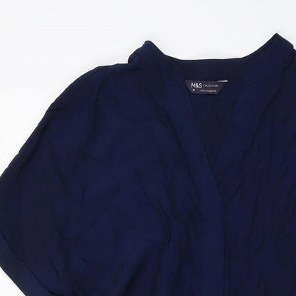 Marks & Spencer Womens Blue Viscose Basic Blouse Size 10 V-Neck