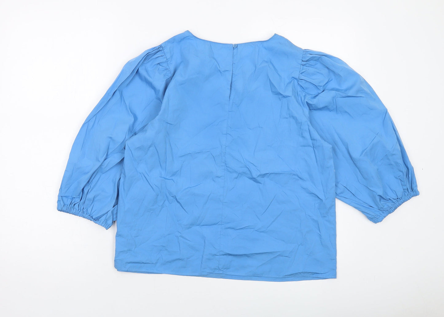 Marks and Spencer Womens Blue Cotton Basic Blouse Size 14 Round Neck