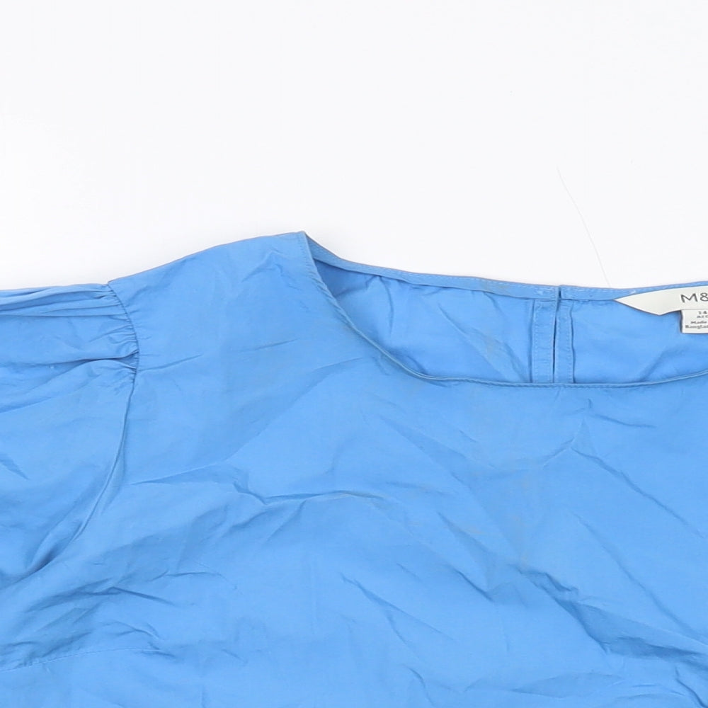 Marks and Spencer Womens Blue Cotton Basic Blouse Size 14 Round Neck
