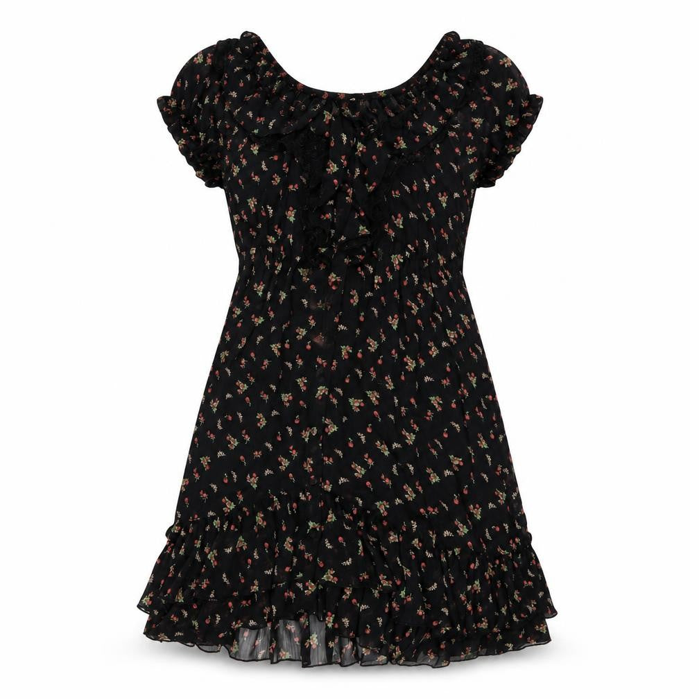 New Look Womens Black Floral Polyester A-Line Size 8 Round Neck Pullover