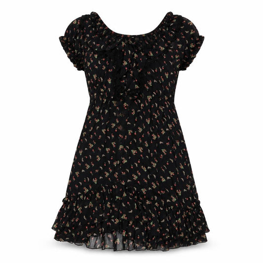 New Look Womens Black Floral Polyester A-Line Size 8 Round Neck Pullover