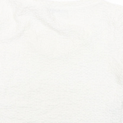 Mango Womens Ivory Polyester Cropped T-Shirt Size S Round Neck