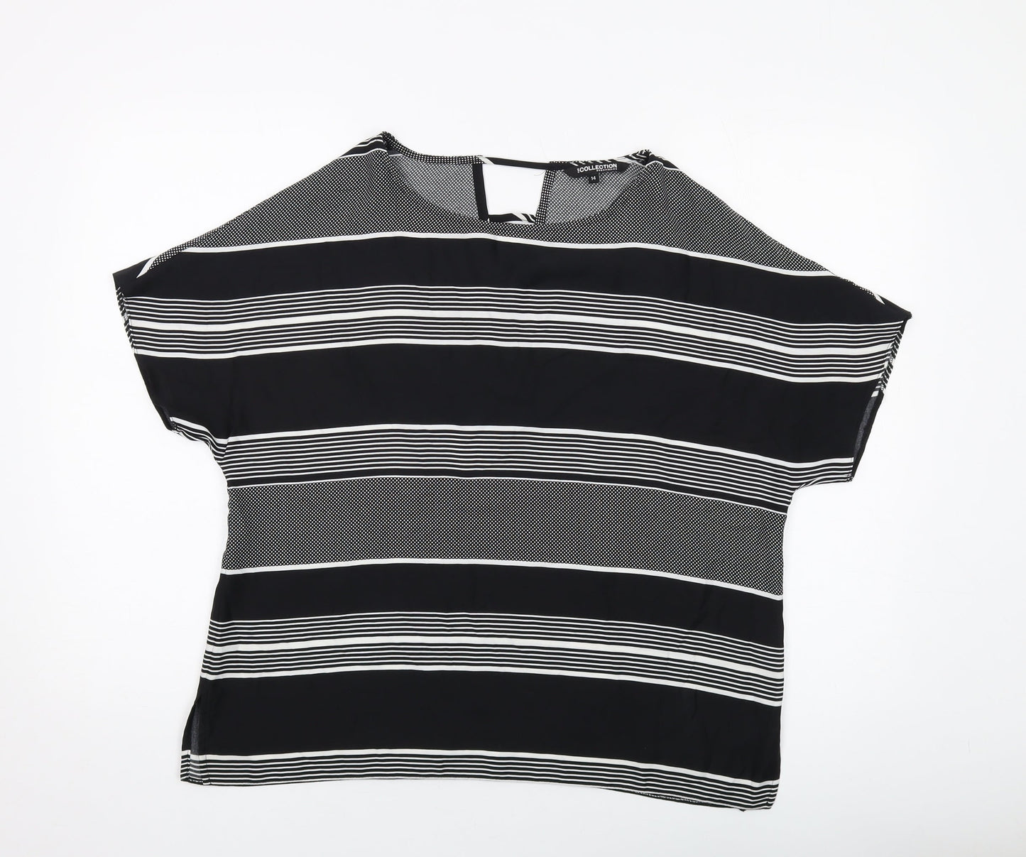Debenhams Womens Black Striped Polyester Basic Blouse Size 14 Round Neck