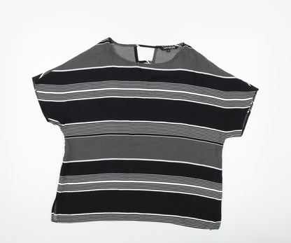 Debenhams Womens Black Striped Polyester Basic Blouse Size 14 Round Neck