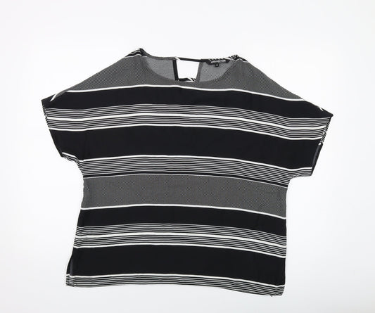Debenhams Womens Black Striped Polyester Basic Blouse Size 14 Round Neck