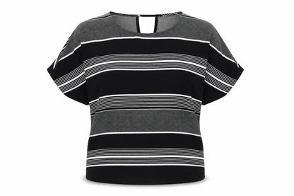 Debenhams Womens Black Striped Polyester Basic Blouse Size 14 Round Neck