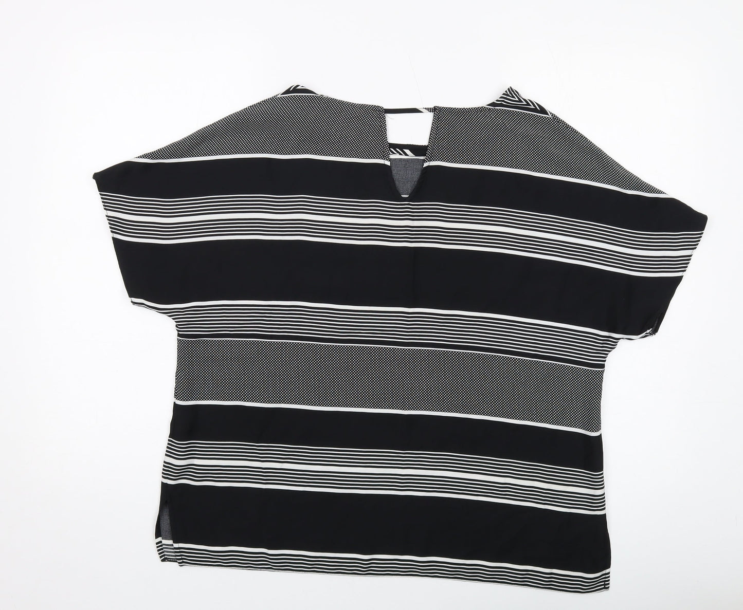 Debenhams Womens Black Striped Polyester Basic Blouse Size 14 Round Neck