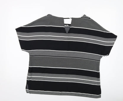 Debenhams Womens Black Striped Polyester Basic Blouse Size 14 Round Neck