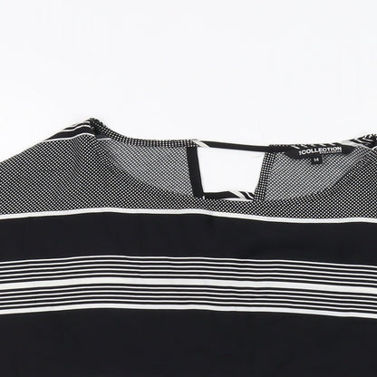 Debenhams Womens Black Striped Polyester Basic Blouse Size 14 Round Neck