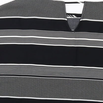 Debenhams Womens Black Striped Polyester Basic Blouse Size 14 Round Neck