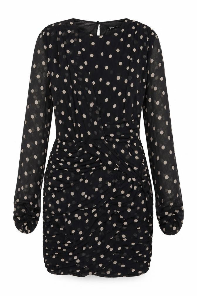 Zara Womens Beige Polka Dot Polyester Mini Size S Round Neck Button
