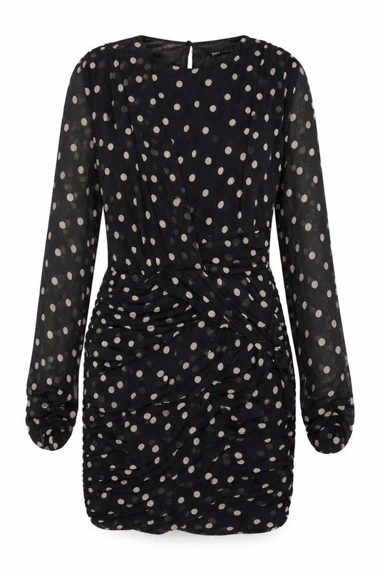 Zara Womens Beige Polka Dot Polyester Mini Size S Round Neck Button