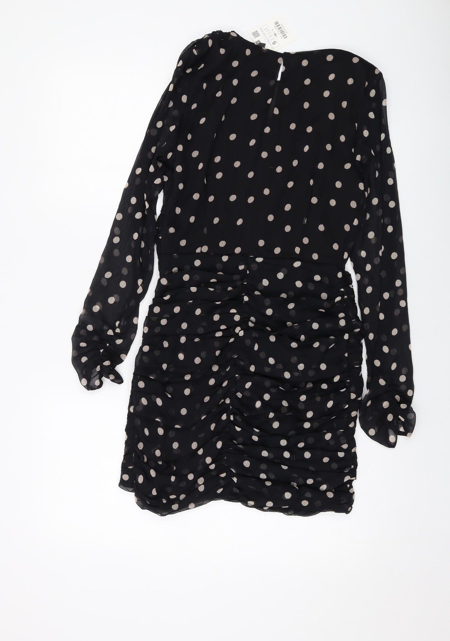 Zara Womens Beige Polka Dot Polyester Mini Size S Round Neck Button