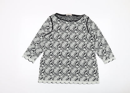 Per Una Womens Black Geometric Polyester Basic Blouse Size 18 Round Neck