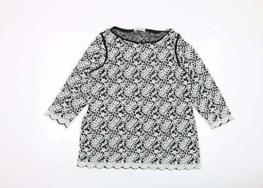 Per Una Womens Black Geometric Polyester Basic Blouse Size 18 Round Neck