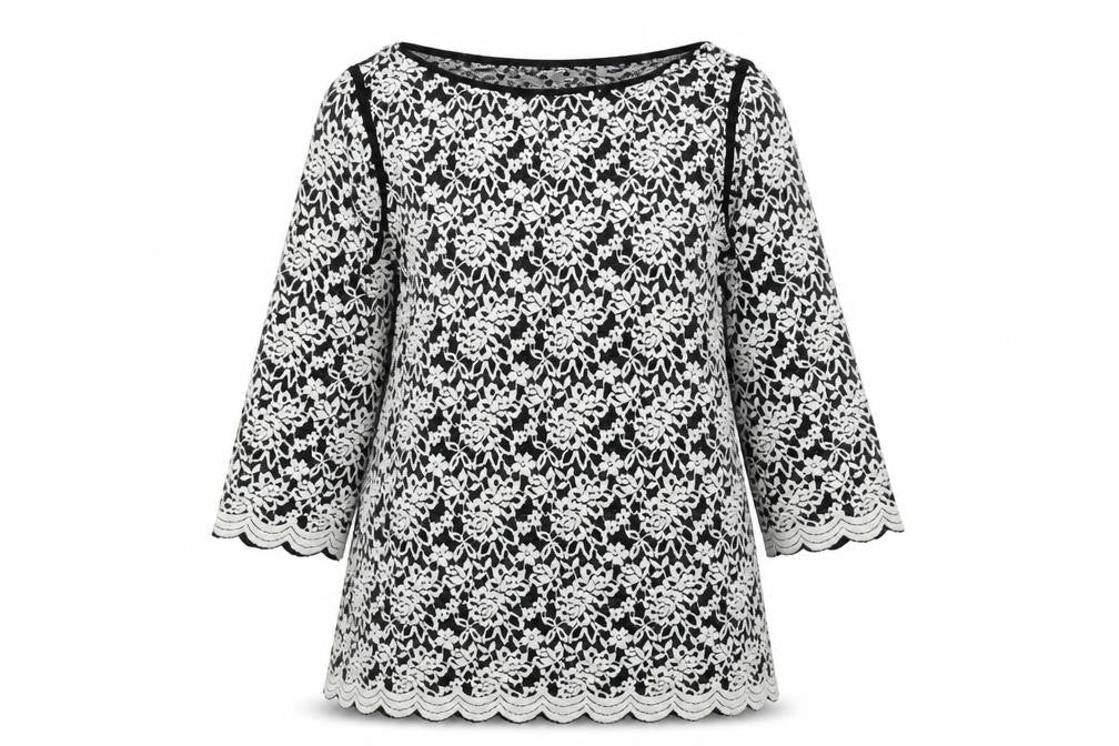 Per Una Womens Black Geometric Polyester Basic Blouse Size 18 Round Neck