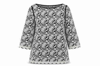 Per Una Womens Black Geometric Polyester Basic Blouse Size 18 Round Neck
