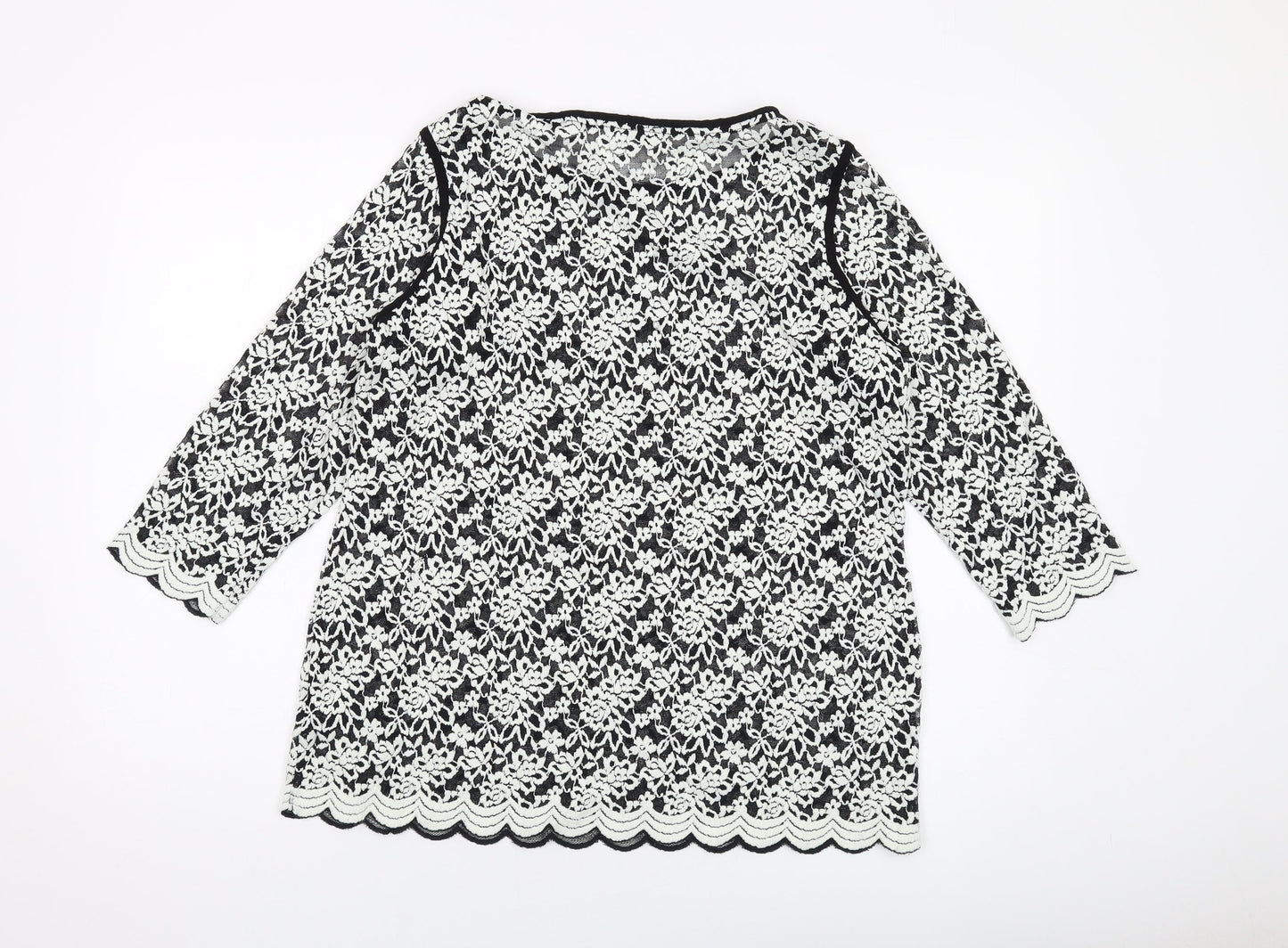 Per Una Womens Black Geometric Polyester Basic Blouse Size 18 Round Neck