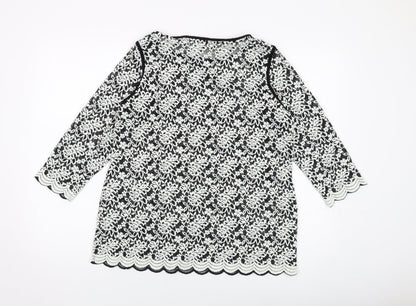 Per Una Womens Black Geometric Polyester Basic Blouse Size 18 Round Neck