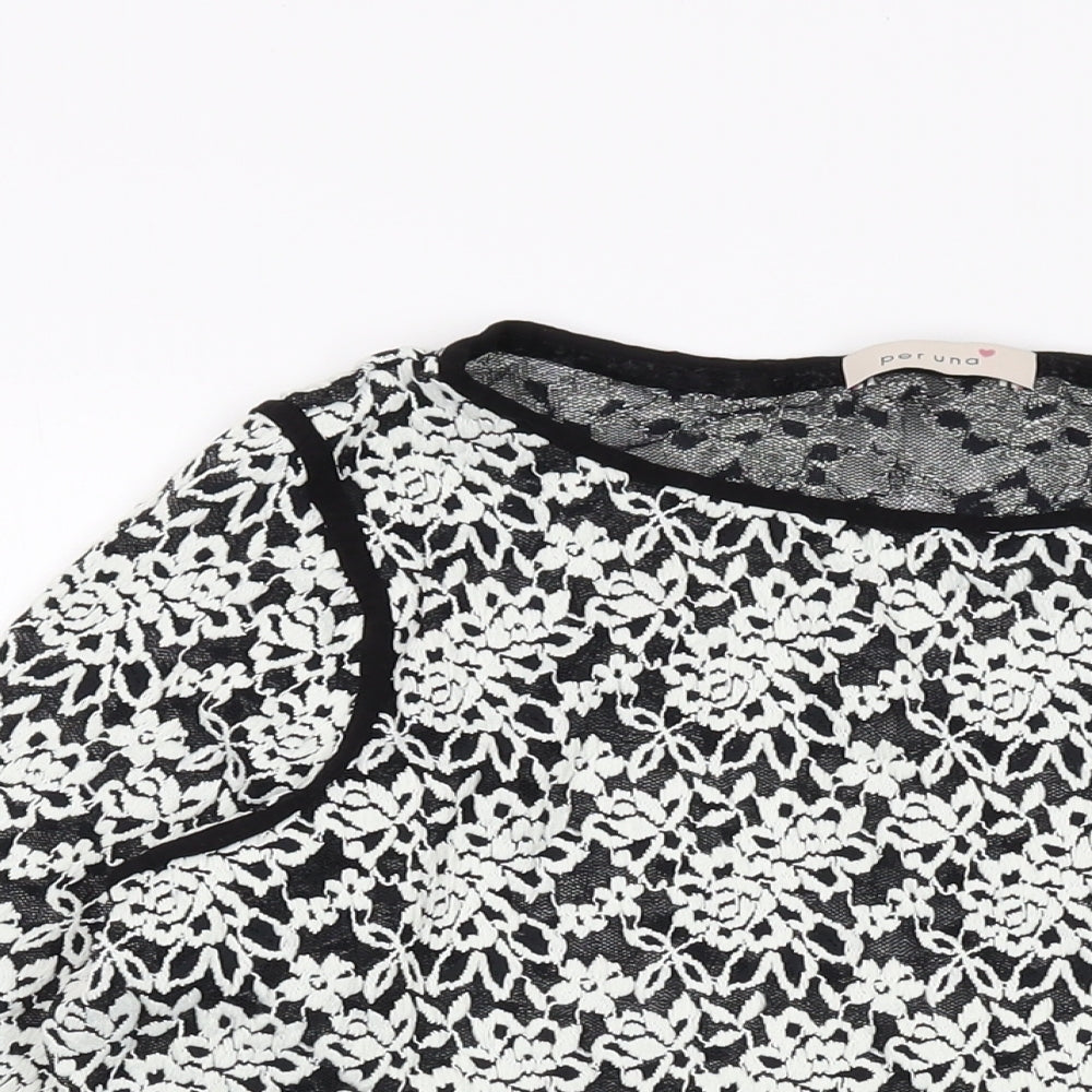 Per Una Womens Black Geometric Polyester Basic Blouse Size 18 Round Neck