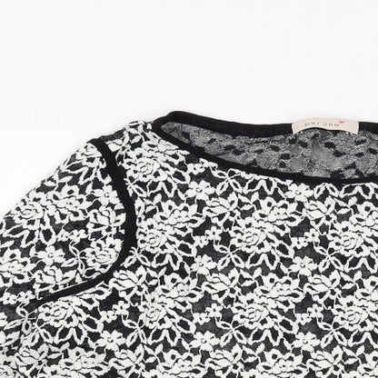 Per Una Womens Black Geometric Polyester Basic Blouse Size 18 Round Neck