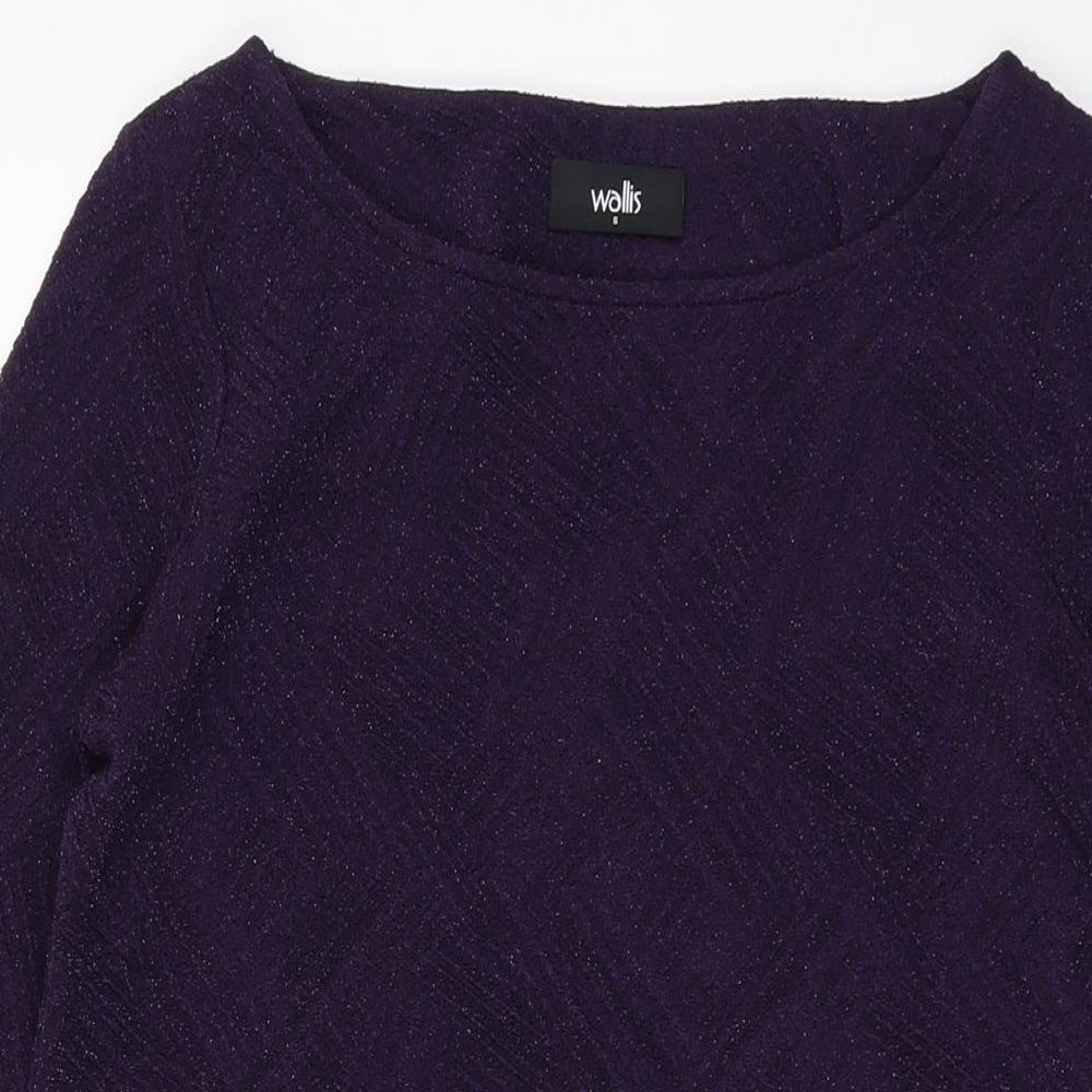 Wallis Womens Purple Polyester Basic Blouse Size S Round Neck