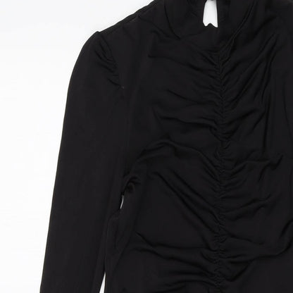 PRETTYLITTLETHING Womens Black Polyester Mini Size 8 Mock Neck Button