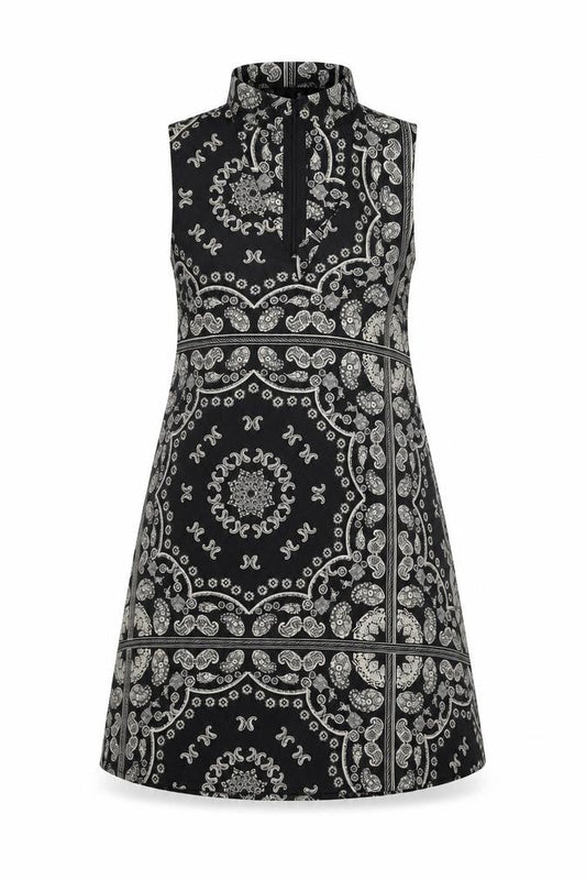 Parisian Signature Womens Beige Geometric Polyester A-Line Size 10 Mock Neck Zip