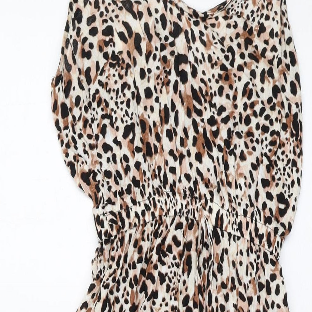 New Look Womens Beige Animal Print Viscose A-Line Size S Round Neck Pullover
