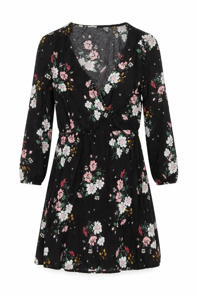 H&M Womens Black Floral Viscose A-Line Size 8 V-Neck Pullover