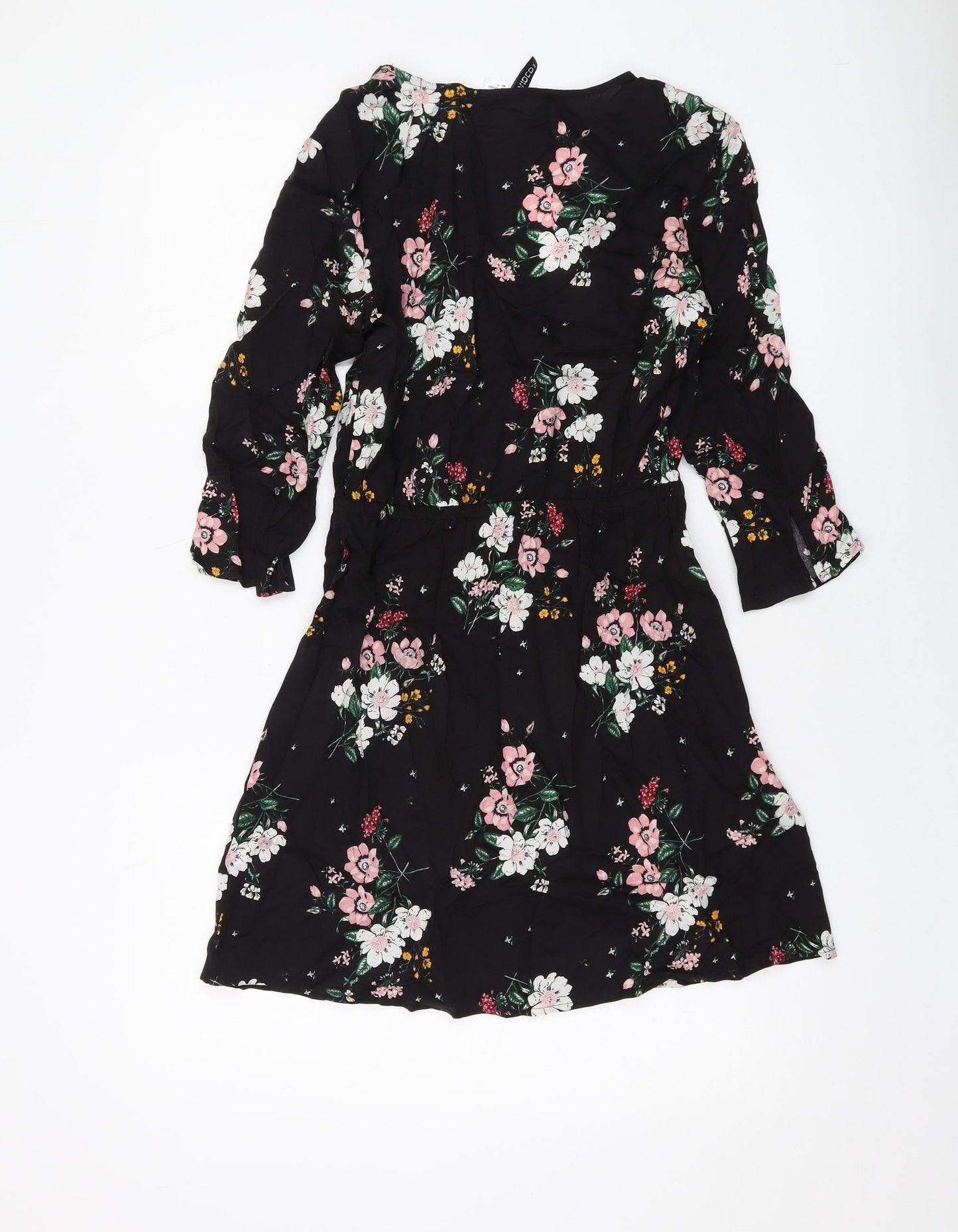 H&M Womens Black Floral Viscose A-Line Size 8 V-Neck Pullover