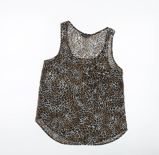 Topshop Womens Brown Animal Print Polyester Basic Tank Size 8 Round Neck