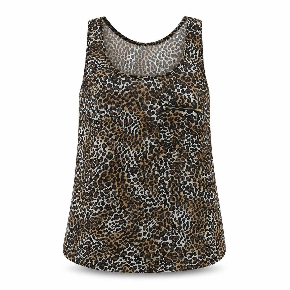 Topshop Womens Brown Animal Print Polyester Basic Tank Size 8 Round Neck
