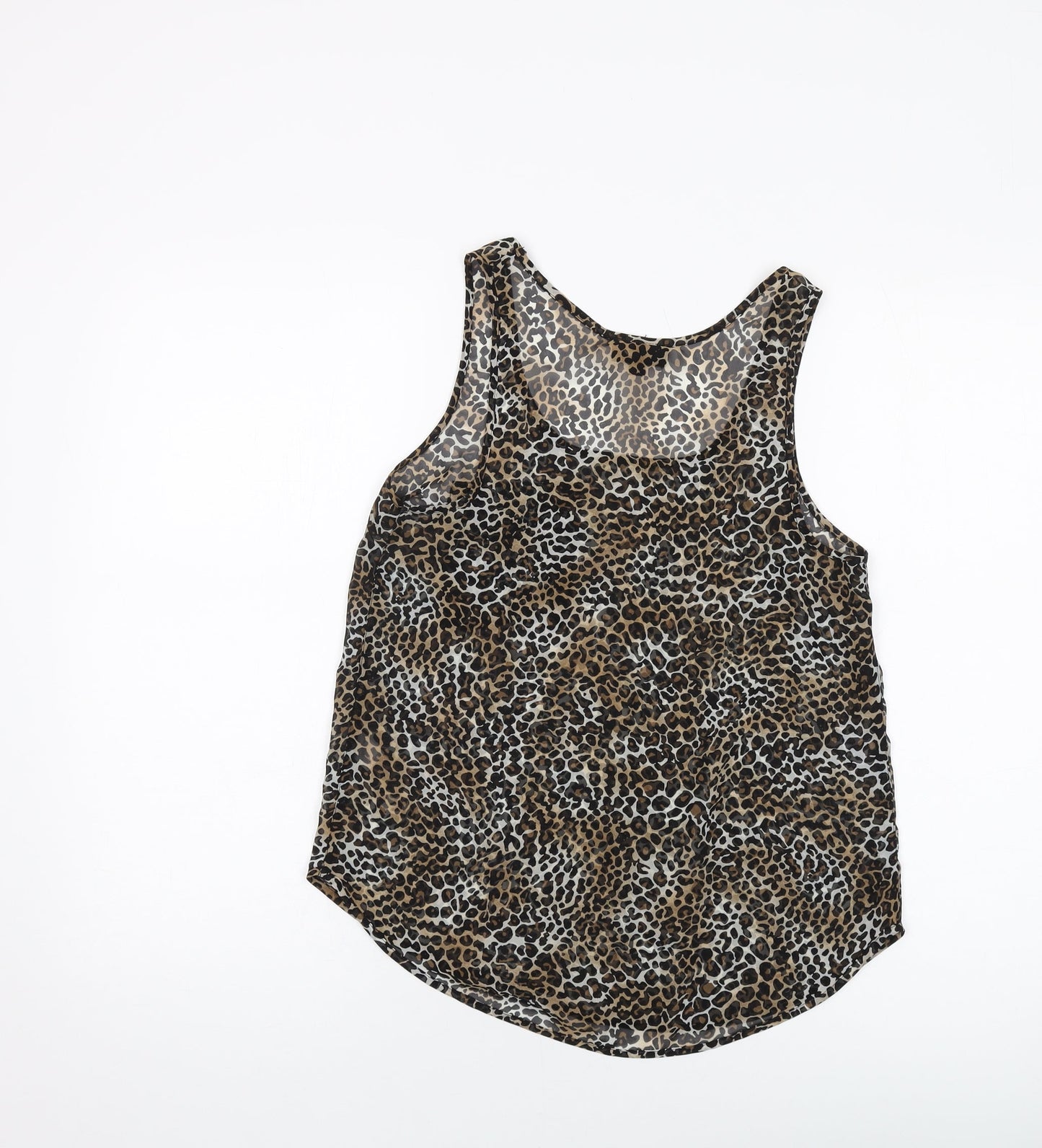 Topshop Womens Brown Animal Print Polyester Basic Tank Size 8 Round Neck