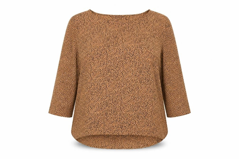 Glassons Womens Brown Animal Print Polyester Basic Blouse Size 8 Round Neck